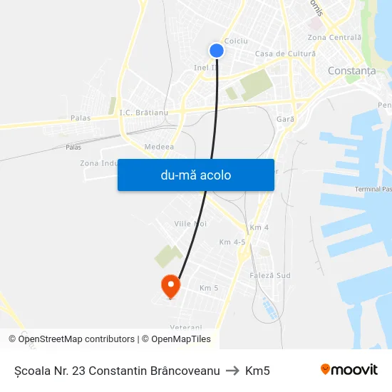 Harta de Școala Nr. 23 Constantin Brâncoveanu către Km5