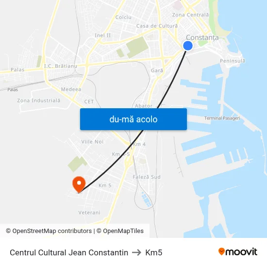 Harta de Centrul Cultural Jean Constantin către Km5