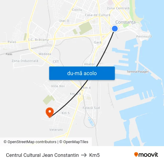 Harta de Centrul Cultural Jean Constantin către Km5