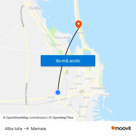 Harta de Alba Iulia către Mamaia