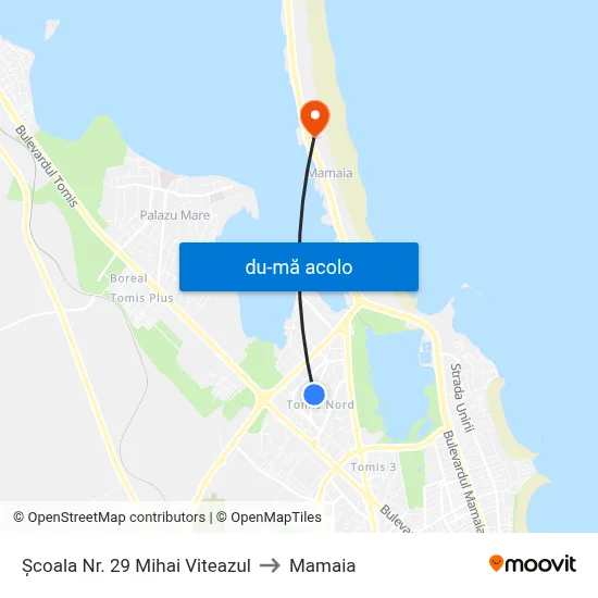 Harta de Școala Nr. 29 Mihai Viteazul către Mamaia