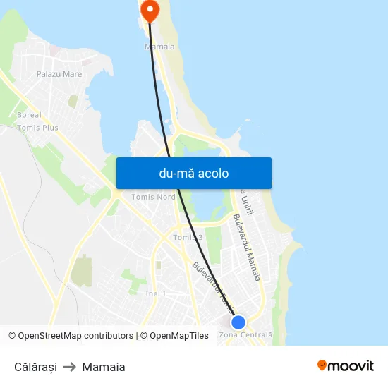 Harta de Călărași către Mamaia