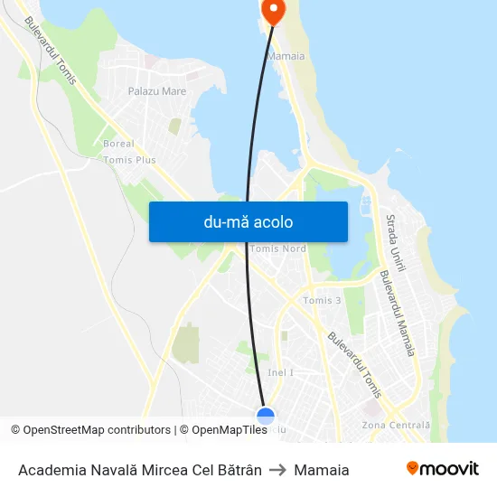 Harta de Academia Navală Mircea Cel Bătrân către Mamaia