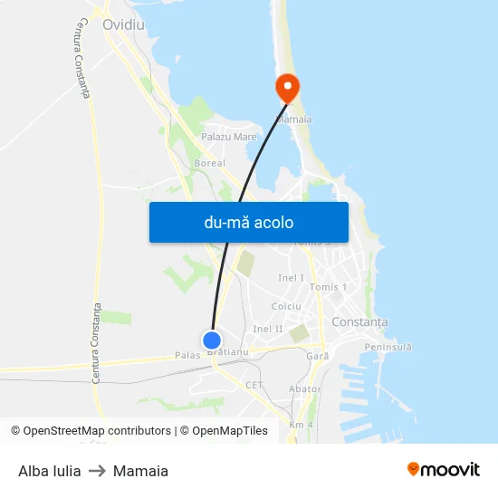 Harta de Alba Iulia către Mamaia