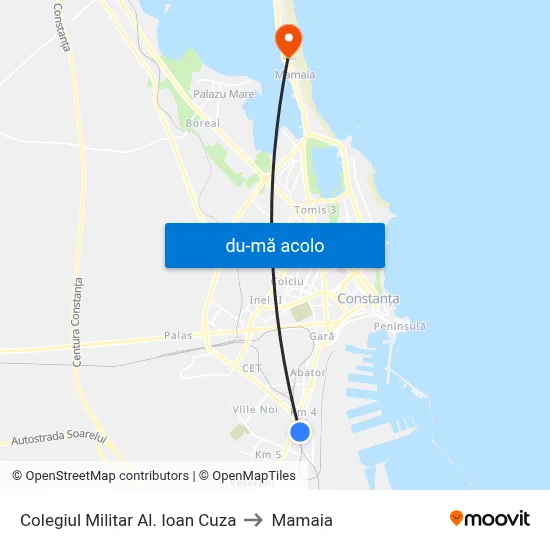 Harta de Colegiul Militar Al. Ioan Cuza către Mamaia