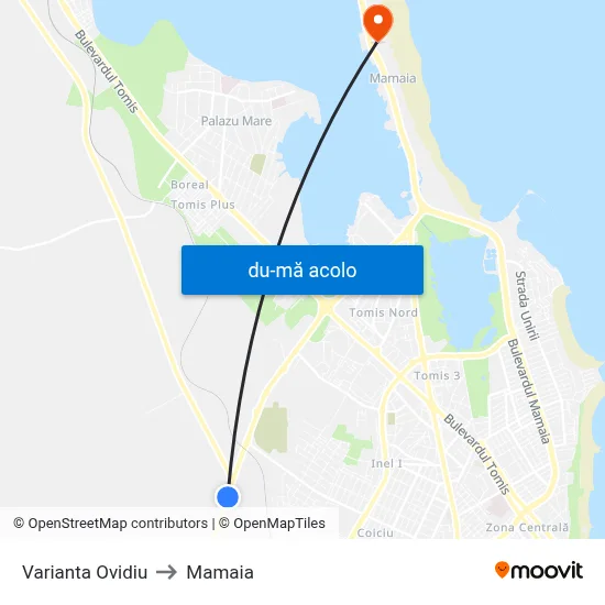 Harta de Varianta Ovidiu către Mamaia