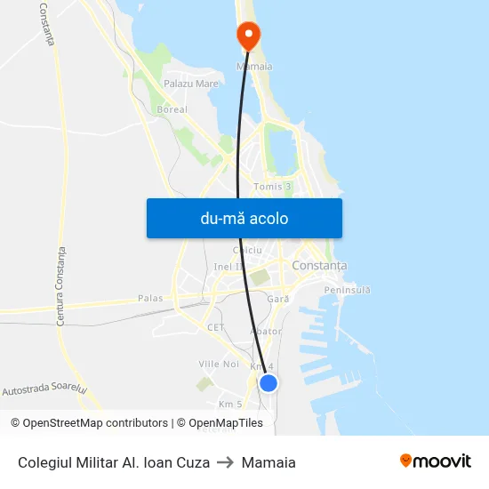 Harta de Colegiul Militar Al. Ioan Cuza către Mamaia