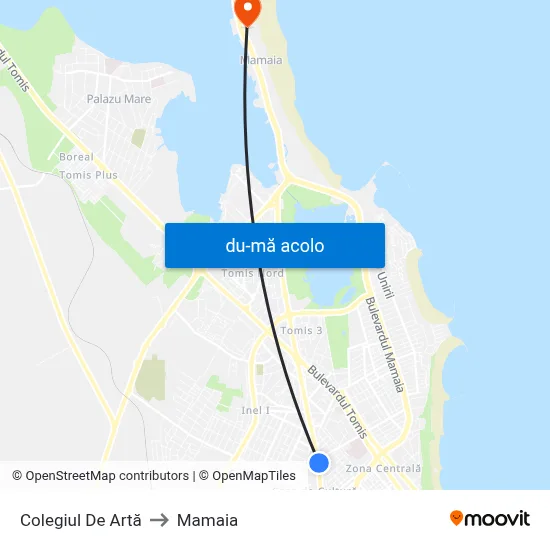 Harta de Colegiul De Artă către Mamaia