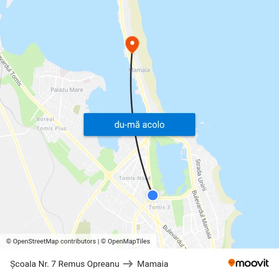 Harta de Școala Nr. 7 Remus Opreanu către Mamaia
