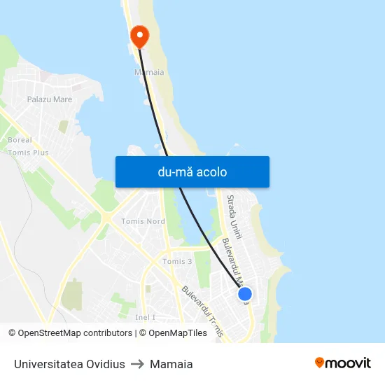 Harta de Universitatea Ovidius către Mamaia