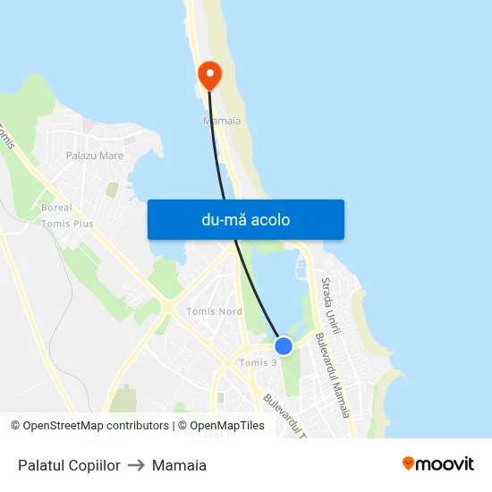 Harta de Palatul Copiilor către Mamaia