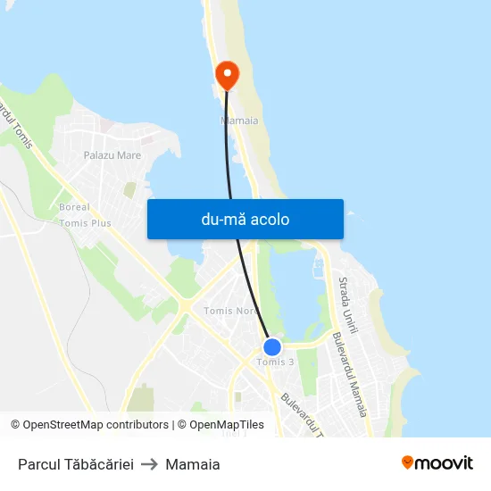 Harta de Parcul Tăbăcăriei către Mamaia