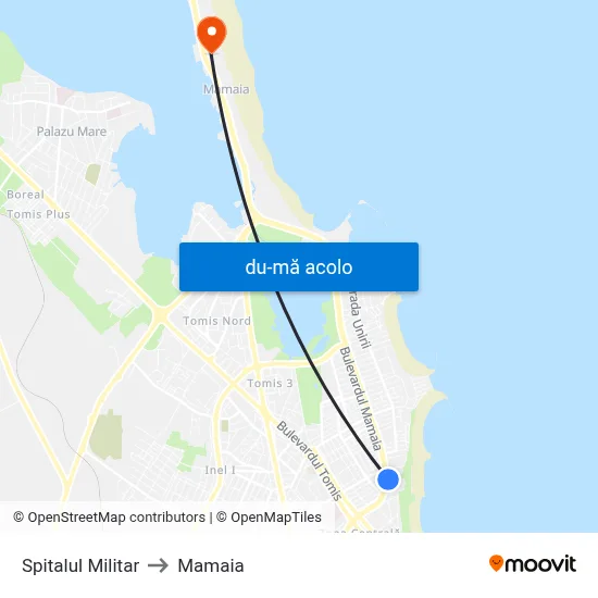 Harta de Spitalul Militar către Mamaia