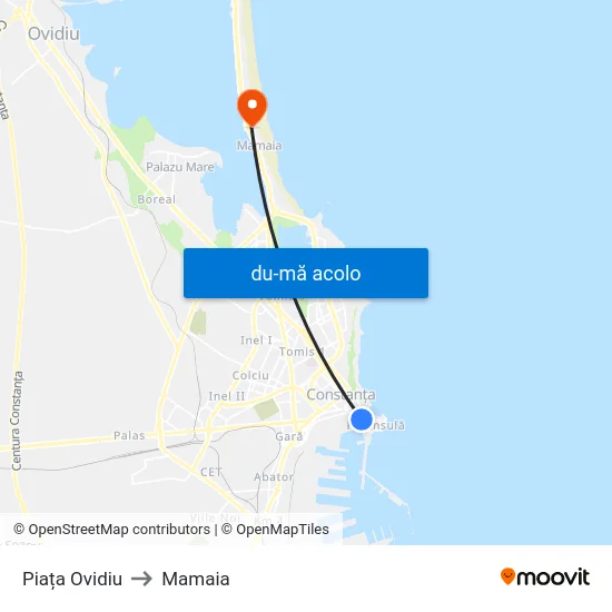 Harta de Piața Ovidiu către Mamaia