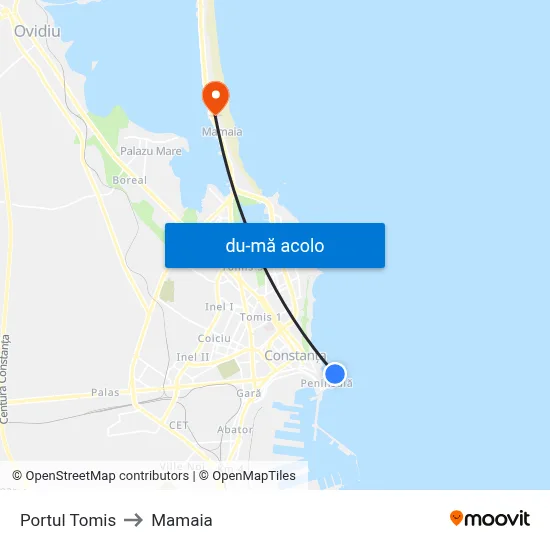 Harta de Portul Tomis către Mamaia