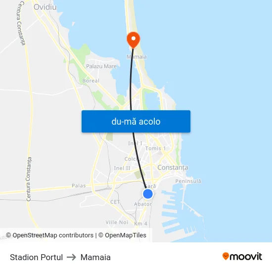 Harta de Stadion Portul către Mamaia