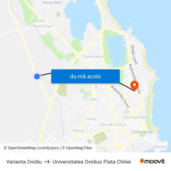 Harta de Varianta Ovidiu către Universitatea Ovidius Piata Chiliei