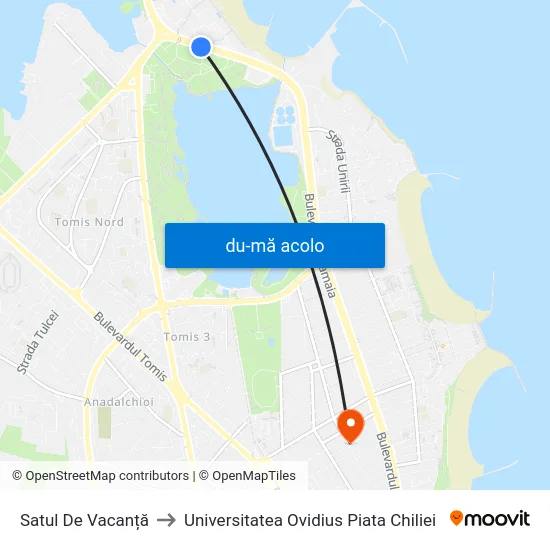 Harta de Satul De Vacanță către Universitatea Ovidius Piata Chiliei