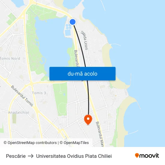 Harta de Pescărie către Universitatea Ovidius Piata Chiliei