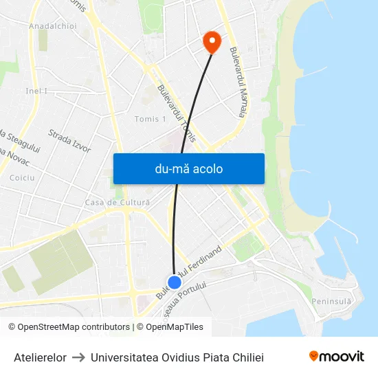 Harta de Atelierelor către Universitatea Ovidius Piata Chiliei