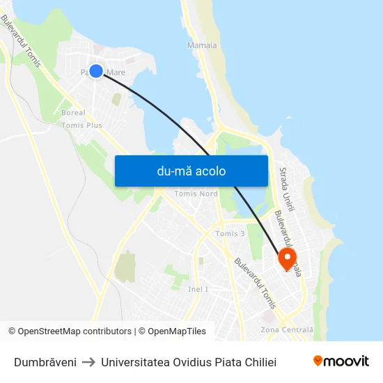 Harta de Dumbrăveni către Universitatea Ovidius Piata Chiliei