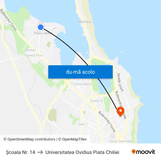 Harta de Școala Nr. 14 către Universitatea Ovidius Piata Chiliei