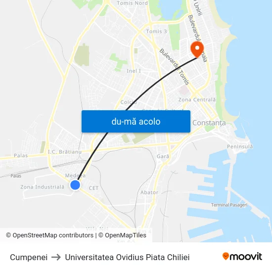 Harta de Cumpenei către Universitatea Ovidius Piata Chiliei
