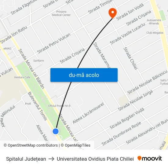 Harta de Spitalul Județean către Universitatea Ovidius Piata Chiliei