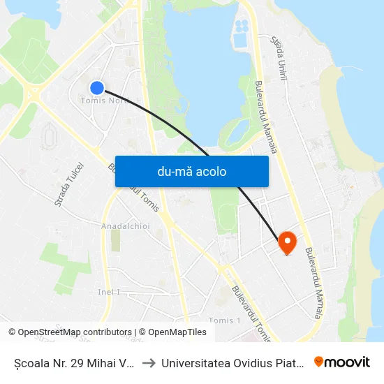 Harta de Școala Nr. 29 Mihai Viteazul către Universitatea Ovidius Piata Chiliei