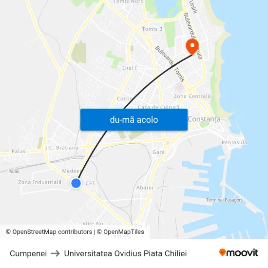 Harta de Cumpenei către Universitatea Ovidius Piata Chiliei
