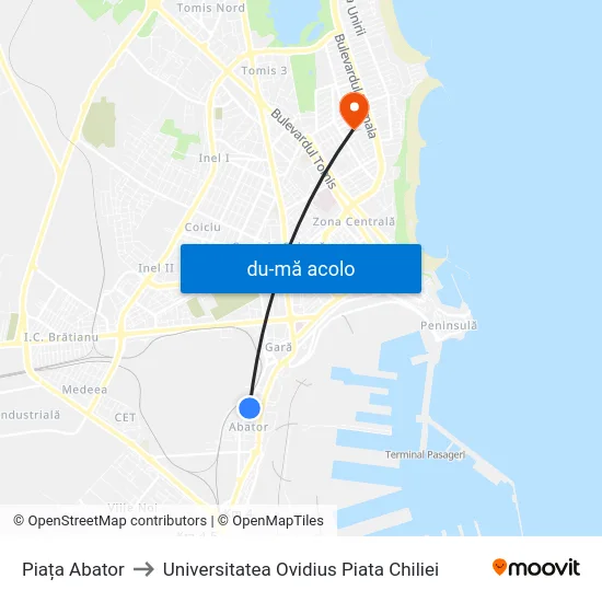 Harta de Piața Abator către Universitatea Ovidius Piata Chiliei