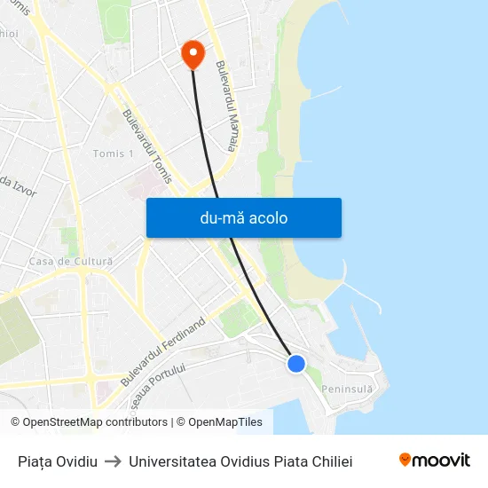 Harta de Piața Ovidiu către Universitatea Ovidius Piata Chiliei