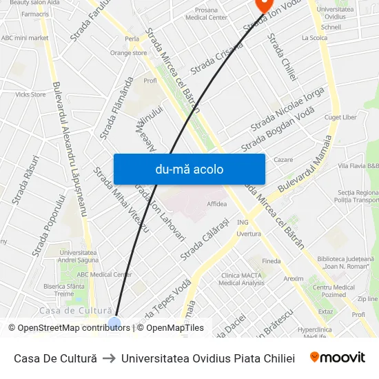 Harta de Casa De Cultură către Universitatea Ovidius Piata Chiliei