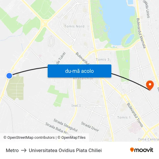 Harta de Metro către Universitatea Ovidius Piata Chiliei