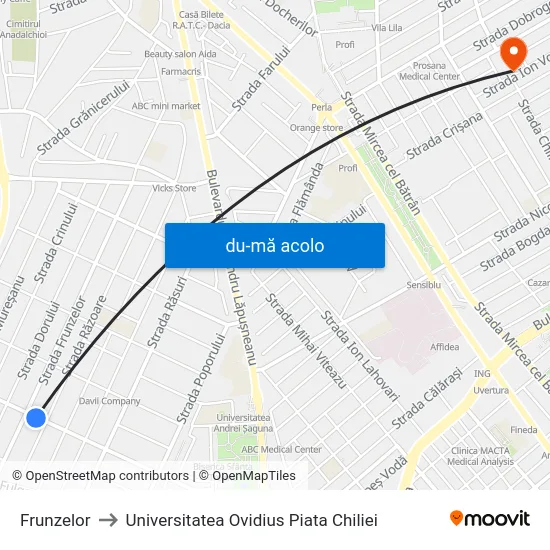 Harta de Frunzelor către Universitatea Ovidius Piata Chiliei