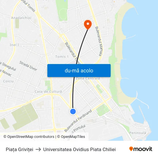 Harta de Piața Griviței către Universitatea Ovidius Piata Chiliei