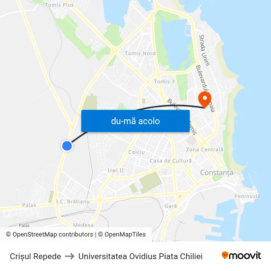 Harta de Crișul Repede către Universitatea Ovidius Piata Chiliei