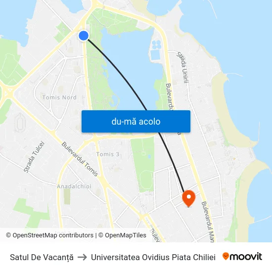 Harta de Satul De Vacanță către Universitatea Ovidius Piata Chiliei