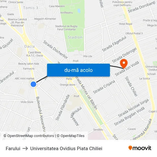 Harta de Farului către Universitatea Ovidius Piata Chiliei