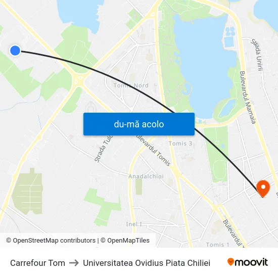 Harta de Carrefour Tom către Universitatea Ovidius Piata Chiliei