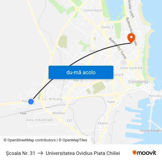 Harta de Școala Nr. 31 către Universitatea Ovidius Piata Chiliei