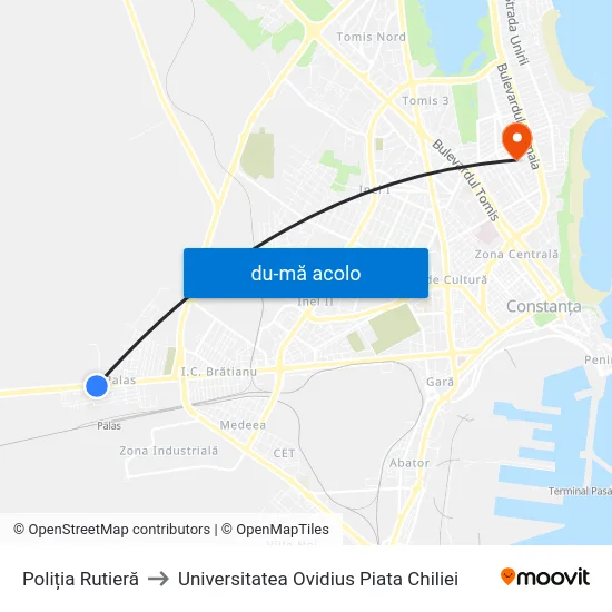 Harta de Poliția Rutieră către Universitatea Ovidius Piata Chiliei