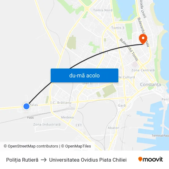 Harta de Poliția Rutieră către Universitatea Ovidius Piata Chiliei