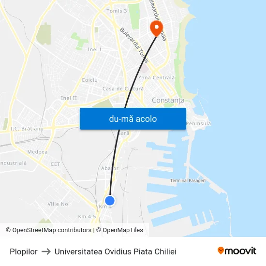 Harta de Plopilor către Universitatea Ovidius Piata Chiliei