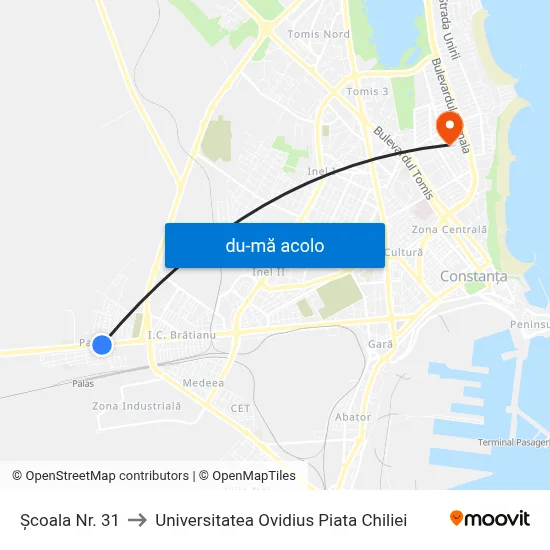 Harta de Școala Nr. 31 către Universitatea Ovidius Piata Chiliei