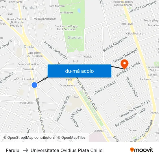 Harta de Farului către Universitatea Ovidius Piata Chiliei