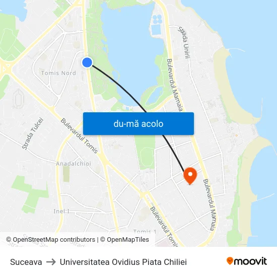 Harta de Suceava către Universitatea Ovidius Piata Chiliei