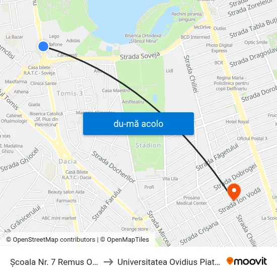 Harta de Școala Nr. 7 Remus Opreanu către Universitatea Ovidius Piata Chiliei