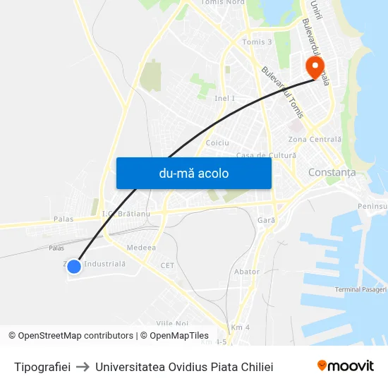 Harta de Tipografiei către Universitatea Ovidius Piata Chiliei