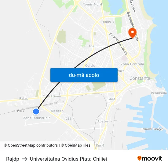 Harta de Rajdp către Universitatea Ovidius Piata Chiliei